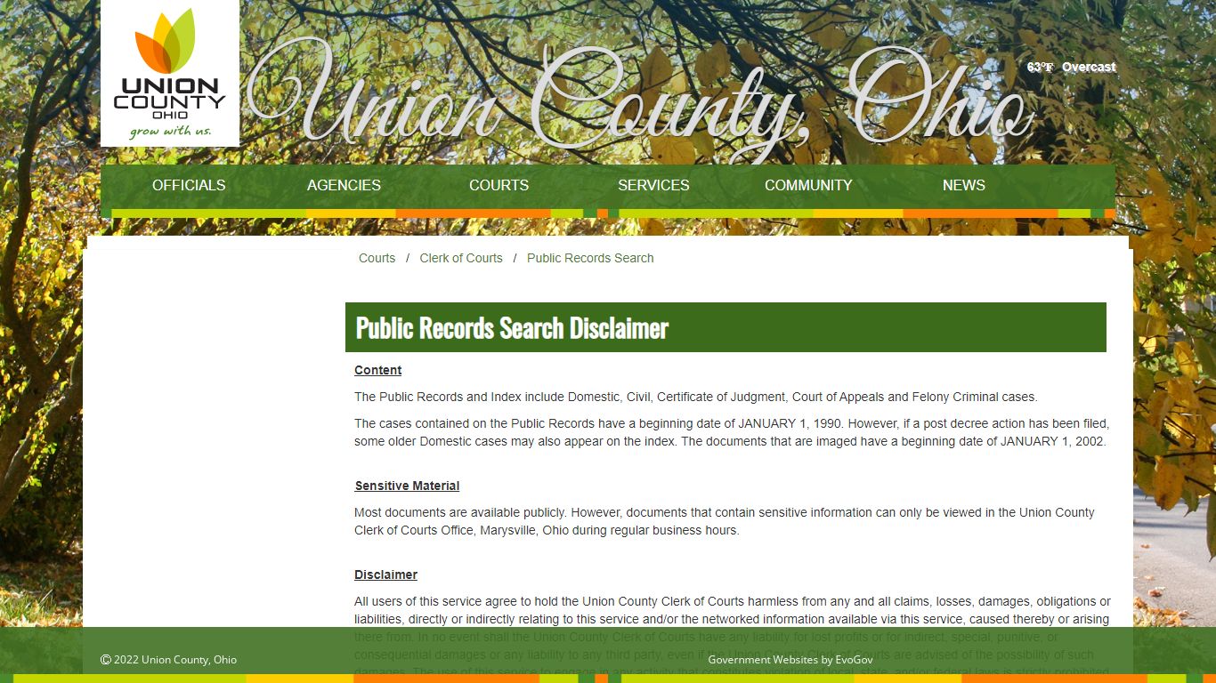 Union County, OhioPublic Records Search Disclaimer